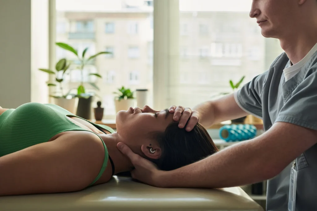woman receives neck treatment from practitioner in 2026 01 09 00 20 34 utc